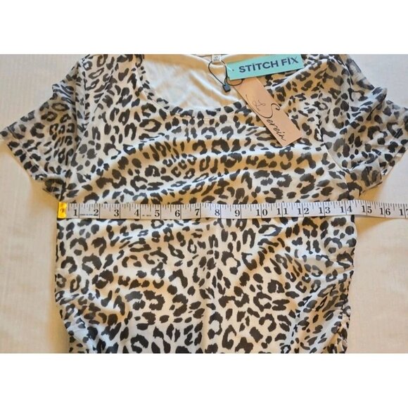 Les Serein Short Sleeve Leopard Print SS Side Rouched Tee Medium Cheetah Animal - Picture 8 of 9